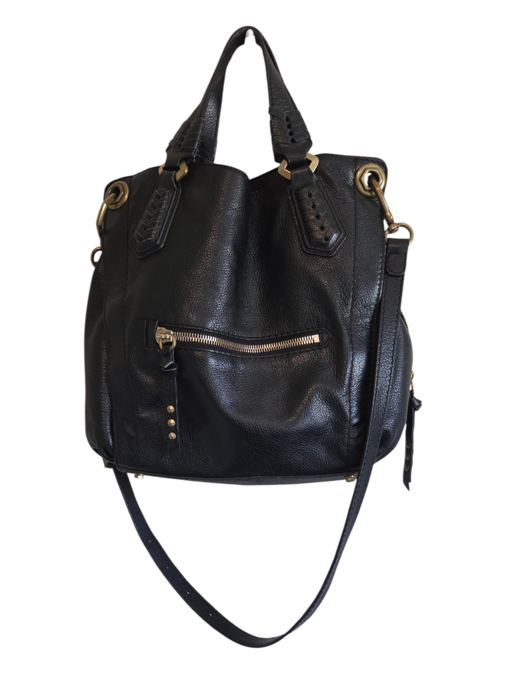 Black Leather Tote Bag with Gold Hardware - Designer Style As Is